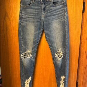Distressed Crop Jegging Blue Jean